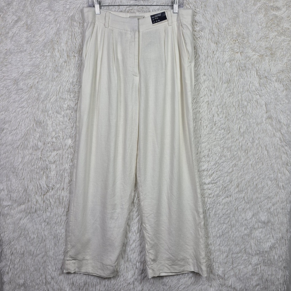 Abercrombie Fitch Curve Love Ultra High Wide Leg Linen Blend Pants White 12S/31